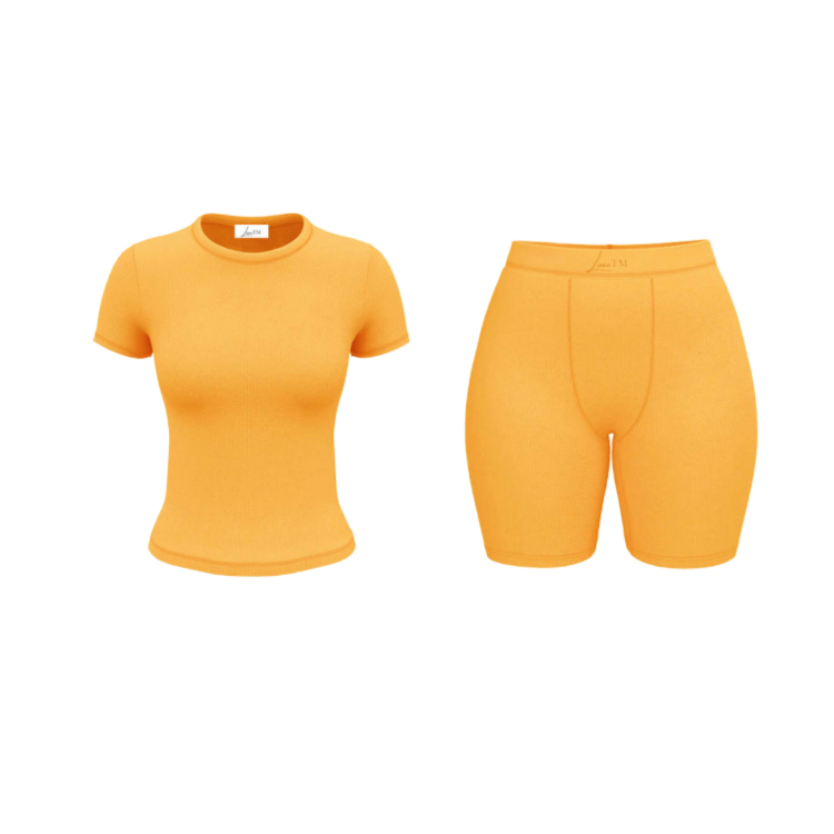 Ribbed Biker Short Set - Creamsicle Orange