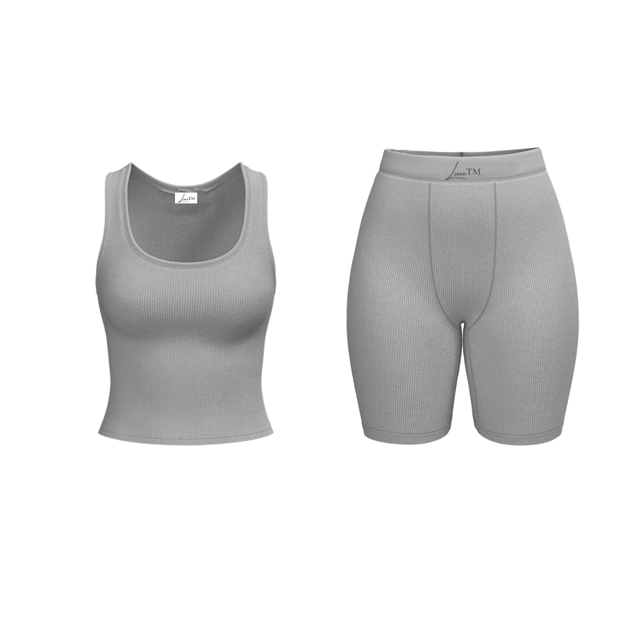 Ribbed Biker Short Set - Fog Gray