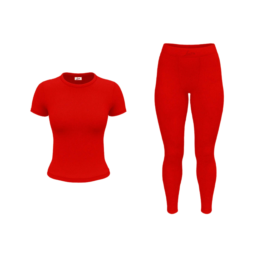 Ribbed Legging set - Kiss me red